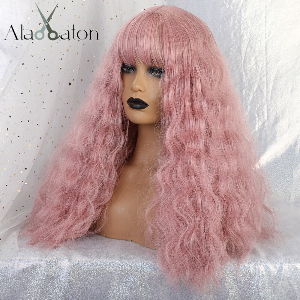 ALAN EATON Long Wavy Women Wigs High Temperature Fiber Synthetic Wigs Long Hair Cosplay Wigs Pink Wig with Bangs Lolita Cosplay: lc230-1