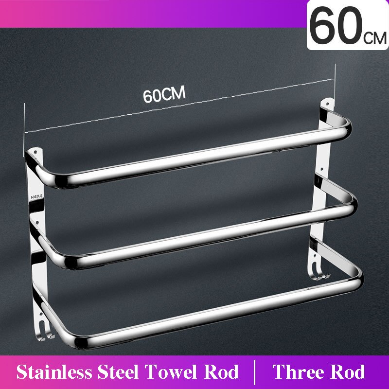 Badkamer Handdoek Houder Rvs Douche Rack Enkele Staaf Layer Muur Gemonteerde Multilayer Handdoek Hanger Met Haak Benodigdheden: 60CM Three Rod