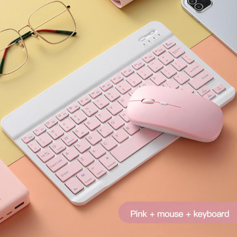 10 Inch Ipad Tablet Bluetooth Toetsenbord Opladen Dual-Mode Muis Ultra-Dunne Draagbare Bluetooth Toetsenbord Muis set: pink