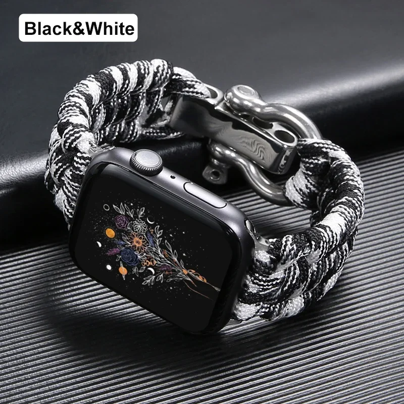 Survival Outdoor Braided Band for Apple Watch 49MM 45mm 44mm 42mm Rope Strap for Iwatch 7 6 5 4 8 9 SE 40mm 41mm Nylon Bracelet: XS / blue powder