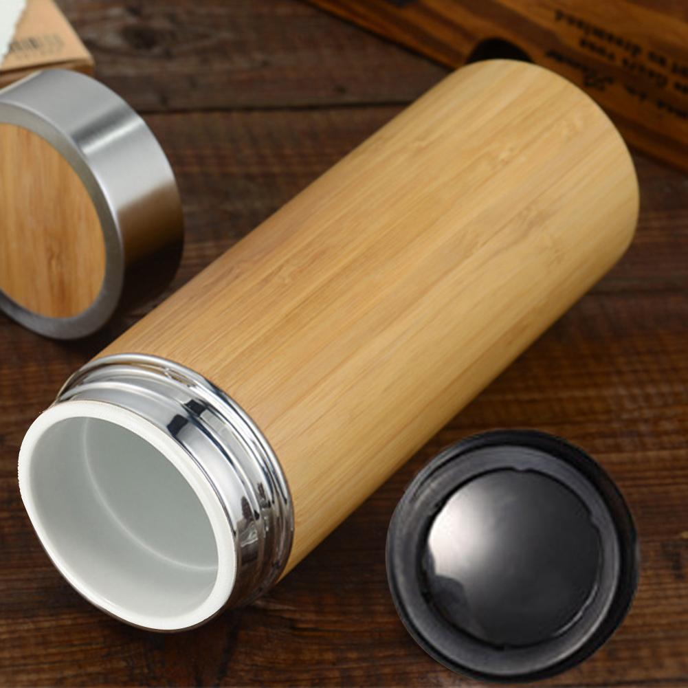 350ml 450ml naturlige bambus tumbler termokande kop keramisk foring flaske vakuum kolber te isolerede termokander 12 timer te kop