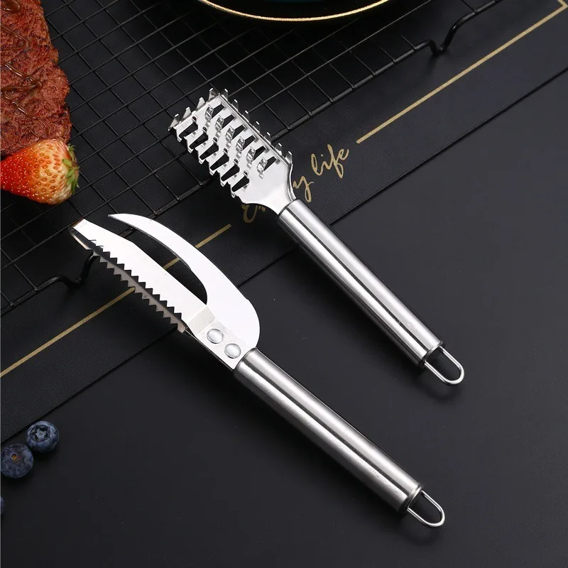 Stainless Steel Fish Scraping Knife, Fish Scale Planing, Removing Scales, Breaking Belly, Two in One Fish Belly Knife, Household