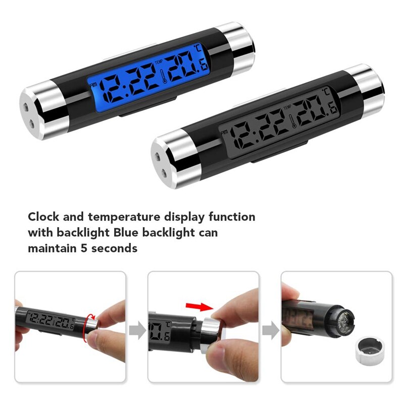 Car Auto LCD Display 2 in 1 Digital Clock Thermometer Time Monitor Electronic Clip-on LED Backlight, Only Celsius