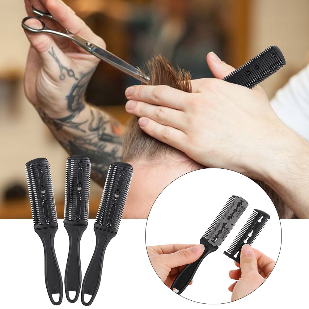 Maquinilla de afeitar de doble cara, maquinilla de afeitar para adelgazamiento de pelo, peine de peluquería de , herramienta de peinado de Color aleatorio, 1 ud.