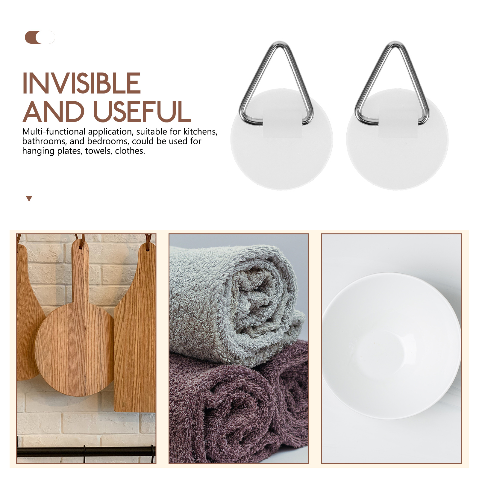 20 stk. usynlige klæbepladekroge, pladeophæng til væggen, små lodrette holdere, kroge, cirkel, klæbemontering, ophængning