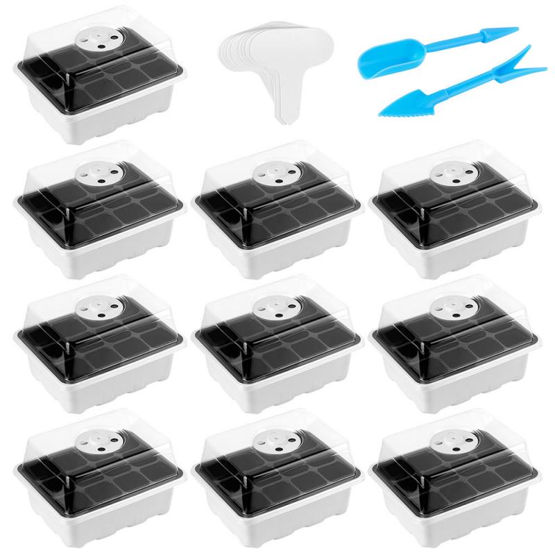 Garden Seedling Planting Pot And Flower Trough 12 Grid Seed Starter Tray Set Reusable Transparent Germination Box Nursery Pot: 13-piece set