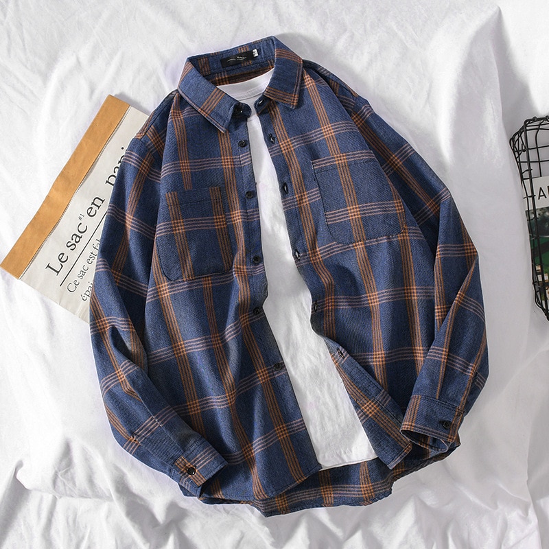 Vår långärmad skjorta herr slim fit ull casual rutiga skjortor herr klädmärke plus size xxxl