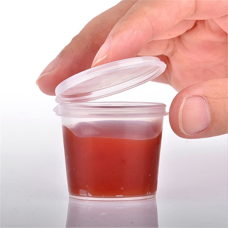 30 stks/set 30 ml 50 ml 100 ml Wegwerp Plastic Afhaalmaaltijden Saus Cup Containers Voedsel Doos met Scharnierende Deksels pigment Verf Doos Herbruikbare