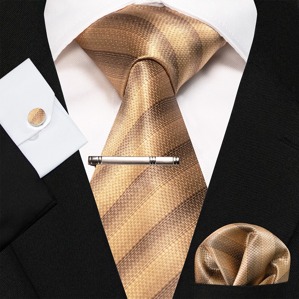 KAMBERFT-Corbata de seda a rayas azul marino para hombre, de , , conjunto de mancuernas, pañuelo, de negocios