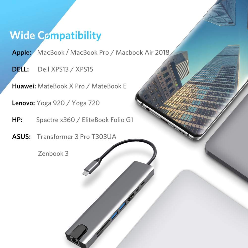 Typ c till hdmi nav usb  c 4k pd 5a 87w docka  rj45 lan usb 3.1 splitter usb-c strömtillbehör för imac air macbook pro