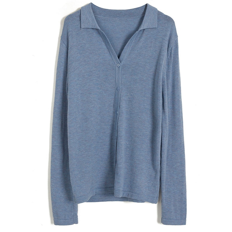 Casual kvinner genser turn-down krage strikket cardigan langermet løs vårgenser cardigan kvinnelig basic jakke