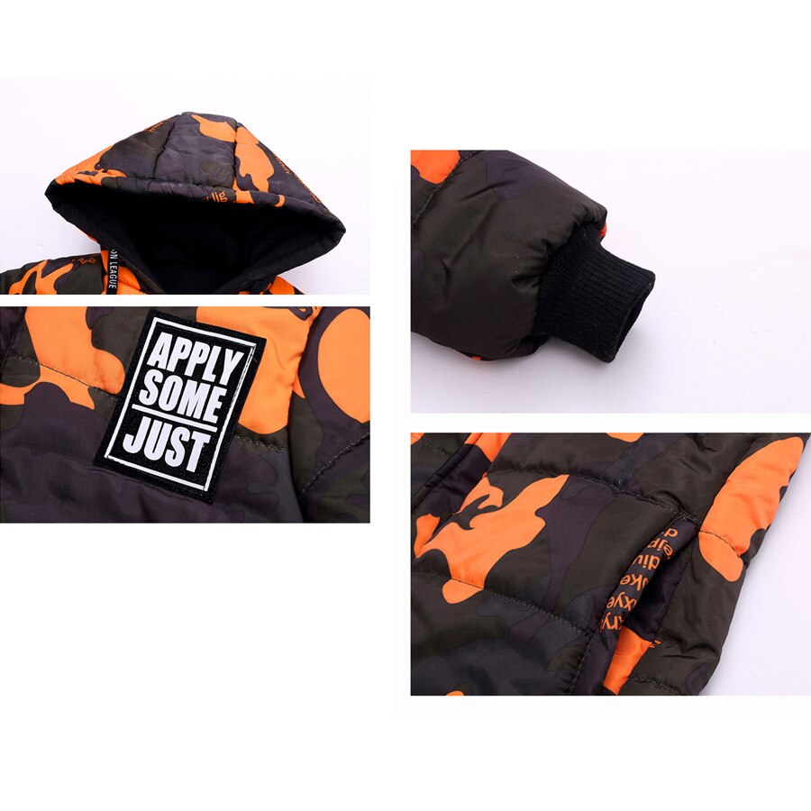 Winter Jongens Parka Dikke Camouflage Dragen Op Beide zijden Warm Jassen Hooded Lange Katoenen-jassen Voor 5- 14T Kinderen