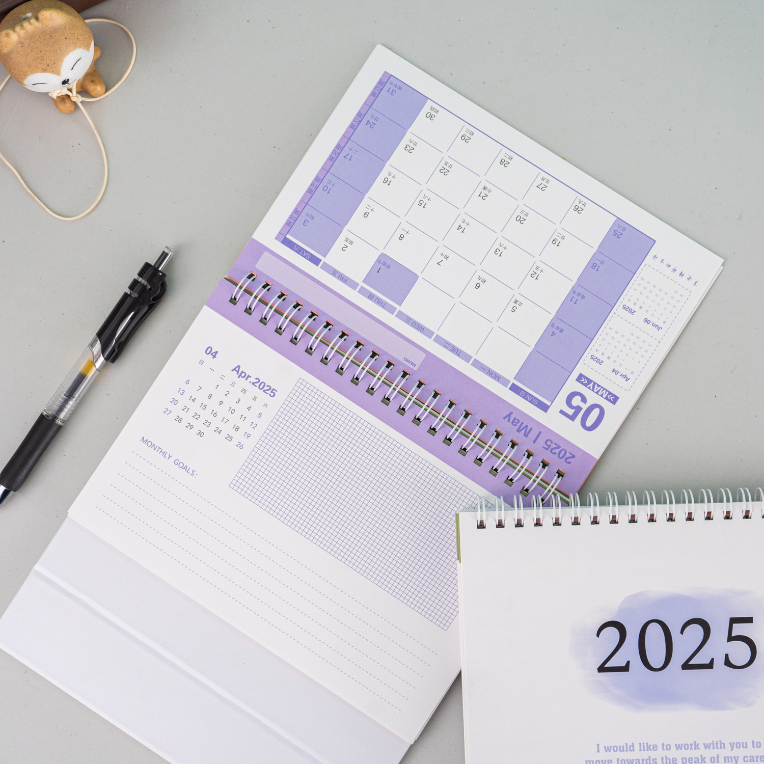 INS-Calendrier de bureau avec note mémo, grand calendrier à rabat, calendrier de bureau simple, licence mensuelle, anglais 2025, maison, bureau, école