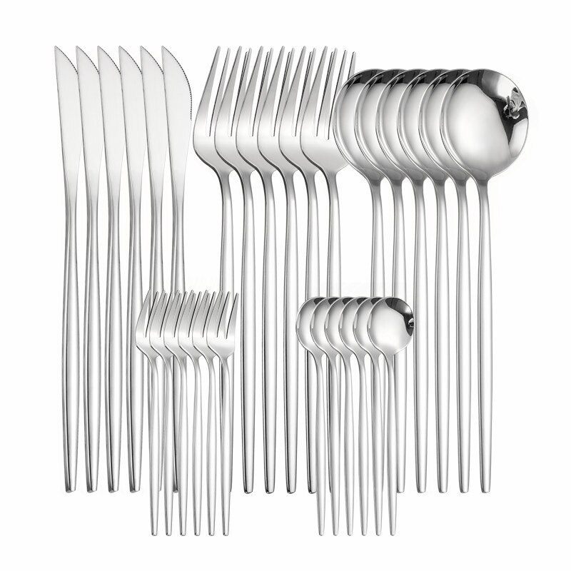 30 st regnbågsbestickset i rostfritt stål servisset middagskniv gaffel teskedar bestick köksservis silverset: Silver 6 uppsättningar