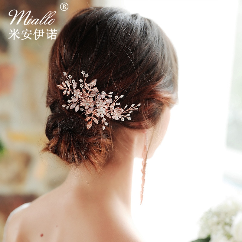 handgefertigt Rose Gold Tiara Haar Kämme Rosa Kristall Strass Stirnbänder Hochzeit Haarschmuck Braut Kopfschmuck Schmuck