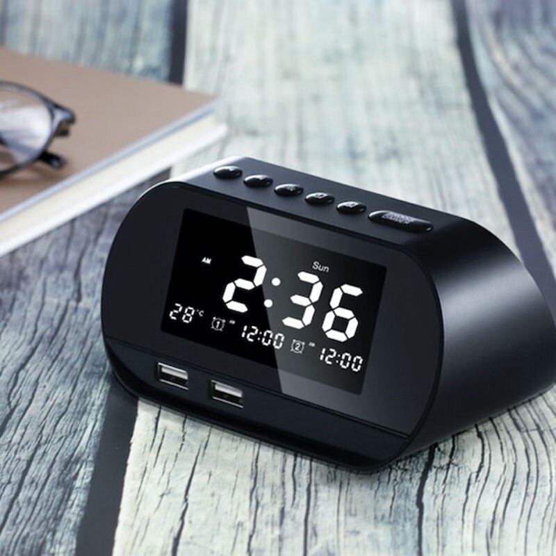Dual USB Charging Alarm Clock Smart Wireless Radio LCD Calendar Temperature Display for Bedroom Desktop