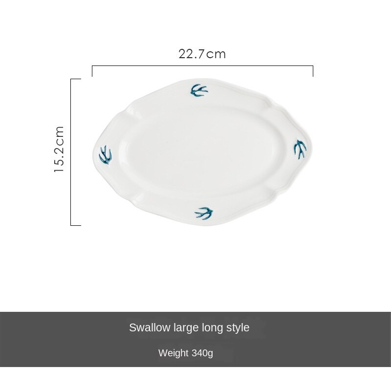 Plato de golondrina en relieve japonés para exportación, plato plano pequeño Simple para el hogar, Beige, Original: Large Ellipse