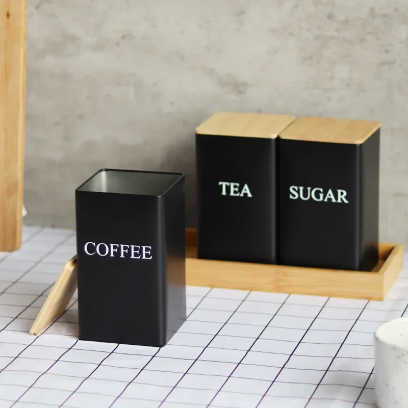 Coffee Bean Storage Airtight Containers for Food Conteiners Simple Style Bamboo Cover Iron Art Tea Can Sugar Bowl Kitchen Items: WHITE