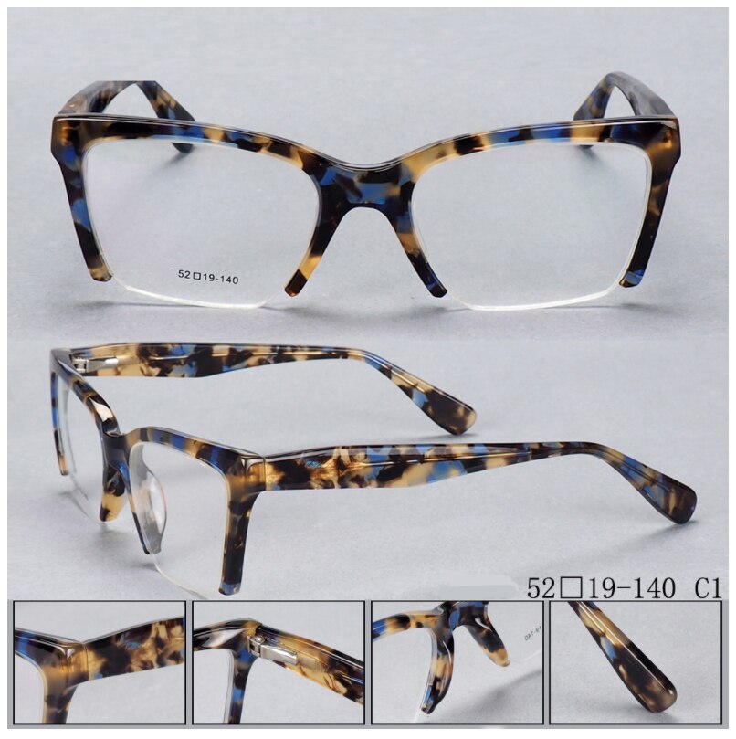 49409 Half Frame Anti Blue Acetate Glasses Frames Upscale Women Optical Computer Glasses: C1
