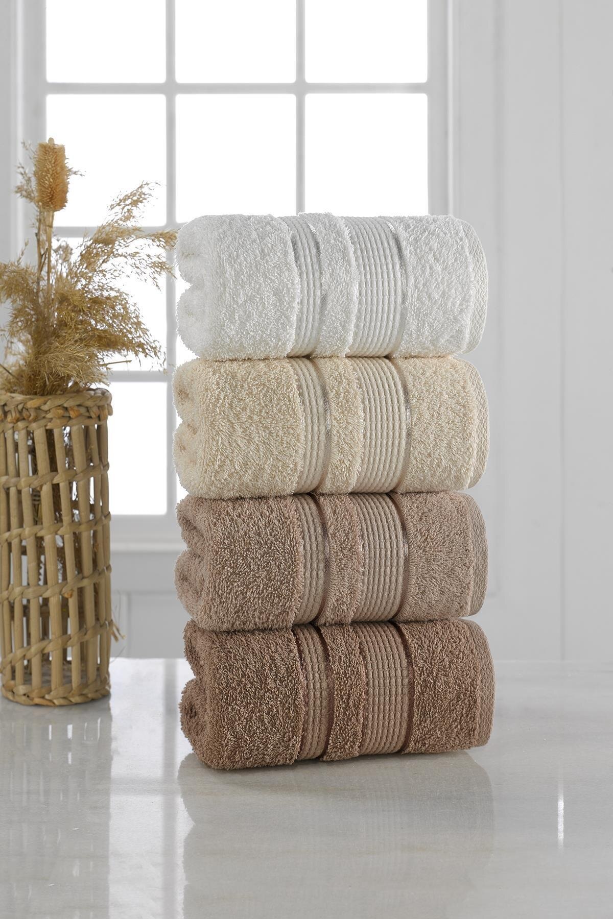 Premium 4 stk håndklædesæt håndklæder og ansigtshåndklæder 100%  tyrkiske bomulds luksus superbløde og meget absorberende håndklæder: Brun