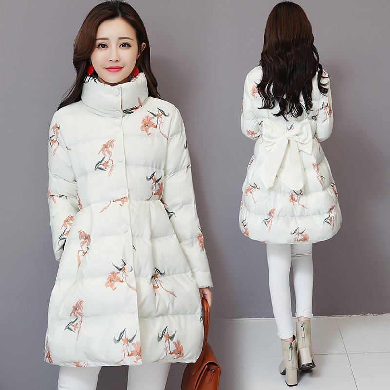 Winterjas dames parka's print dons katoenen jas lange jas parka warme dikke katoenen gewatteerde jas bovenkleding  p1000