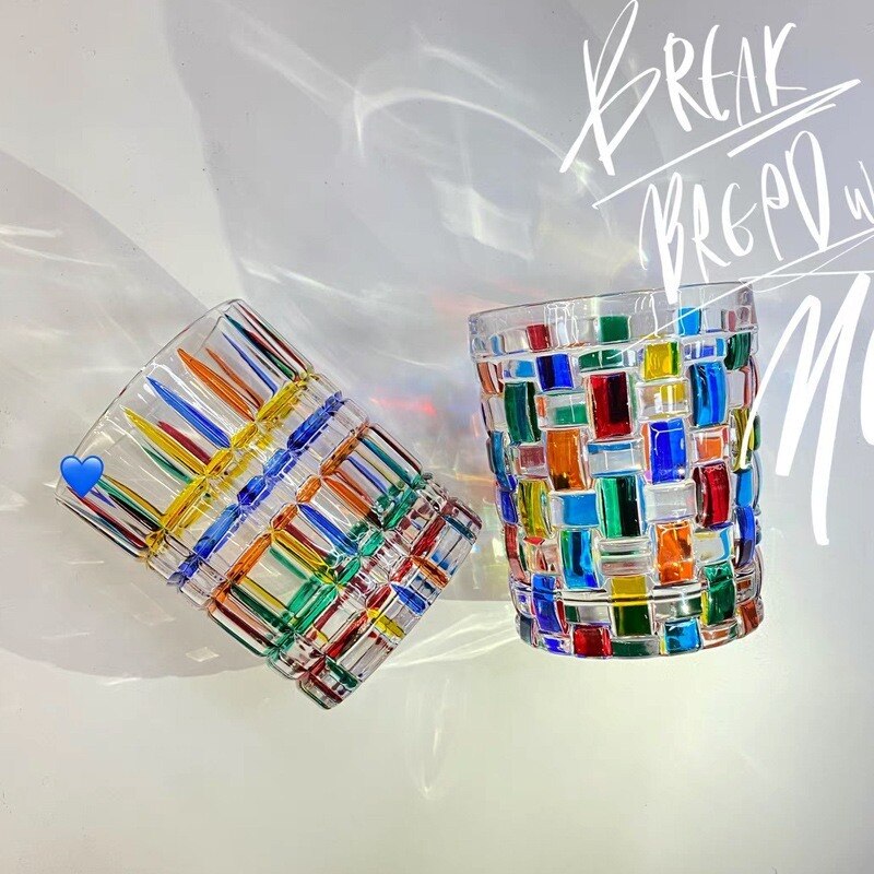 Glass Coffee Cup Hand-painted Line Woven Crystal Glass Whiskey Cup Juice Cup Restaurant Drinking Cup Office Drinking Utensils