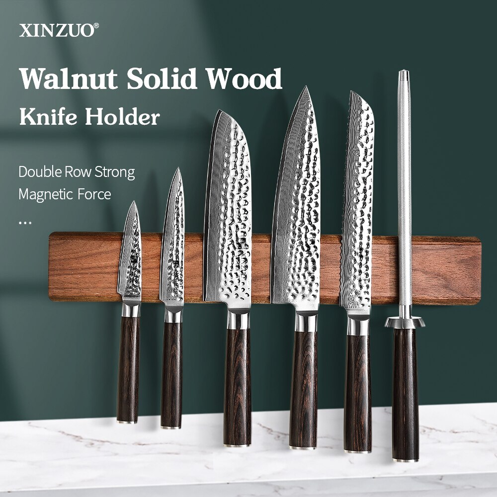XINZUO-soporte magnético de 15 pulgadas para cuchillos, tira de madera maciza de nogal, potente Soporte de doble fila, fuerza magnética fuerte, sin clavos
