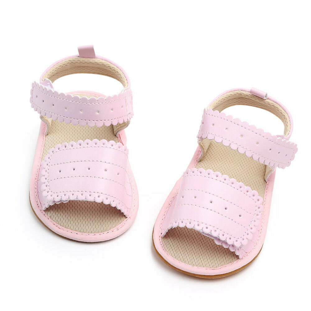 Sommer toddler baby piger sandaler pu læder blød sål spædbarn mokkasiner prinsesse skridsikre børn flad sandal: Lyserød / 7-12 måneder