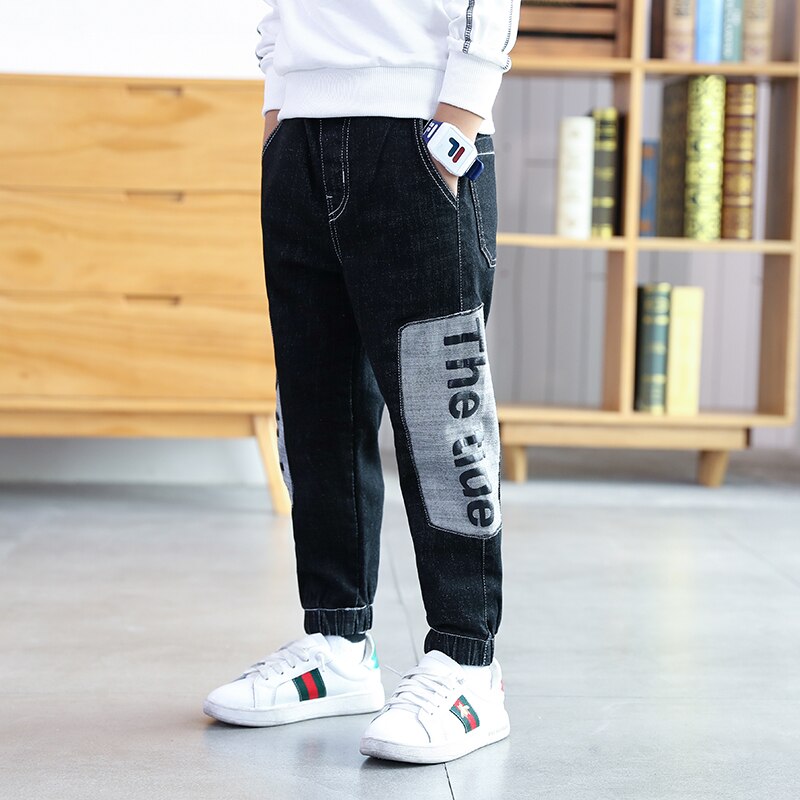 Ienens børn jeans børn denim tøj løse bukser tøj pasform 4-13 år elastiske talje bukser børn dreng bukser bukser: Sort / 12t