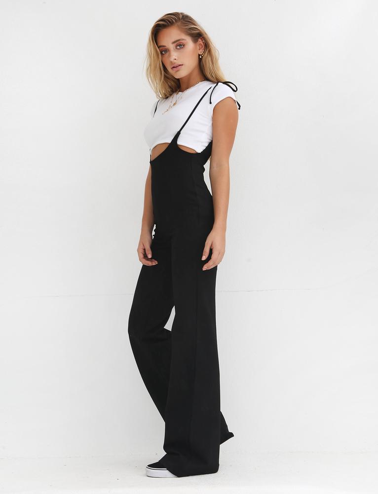 Casual Strappy High Waisted Pants Straight Sling Long Trousers Preppy Style Women Streetwear Black Yellow Blue Red Femme Pant: 2630-Black / S