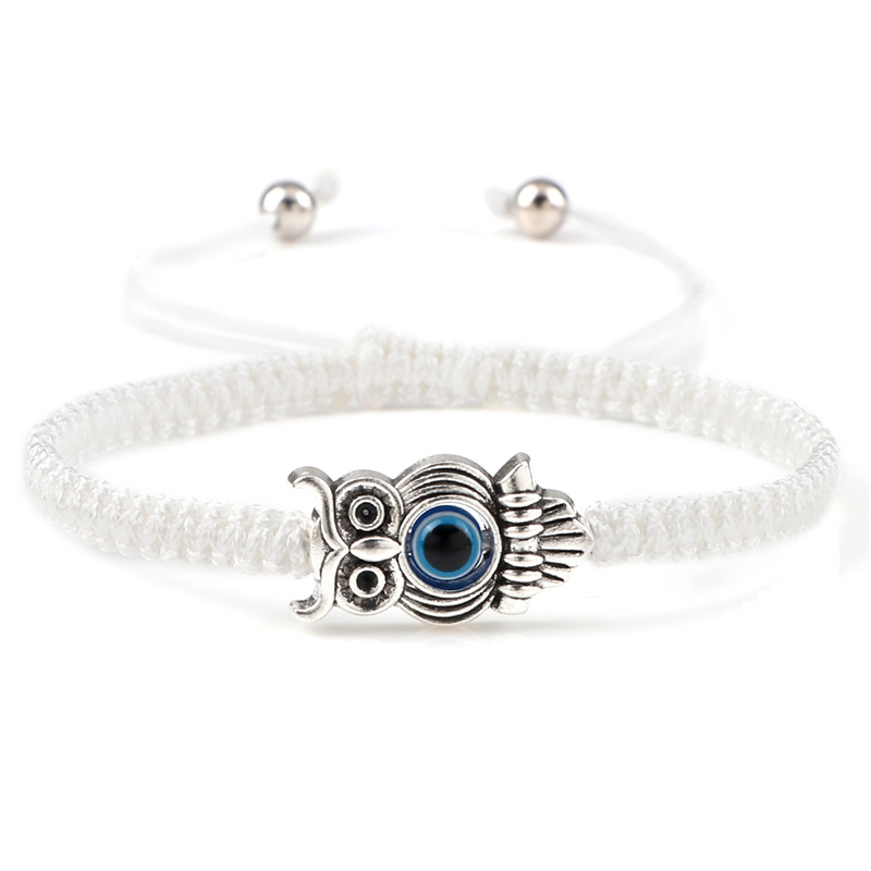 Pulsera ajustable de ojo de la suerte para hombre y mujer, brazalete trenzado de cuerda de hilo rojo hecho a mano, amuleto de búho, joyería de la amistad: Color amarillo dorado claro