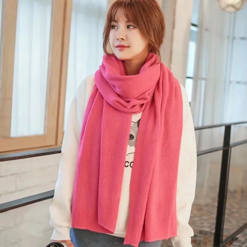 Écharpe longue tricotée pour femmes | Écharpe blanche, unie, tricotée, Pashmina, châles à envelopper, pour filles, cou de Snood, noir, gris, rouge: Pastèque rouge