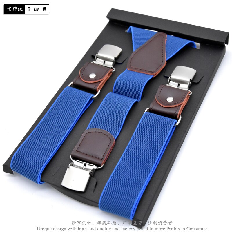 Men&#39;s Suspenders Leather Suspender Men Casual Suspensorios Trousers Strap 3.5*120cm For Dad Tirantes: Blue W 9409