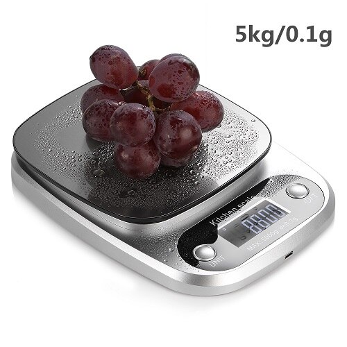 Balanza de cocina electrónica USB de precisión de acero inoxidable, balanza para alimentos, 0,1/1 gramos, herramientas de cocina y hogar: 5kg  0.1g
