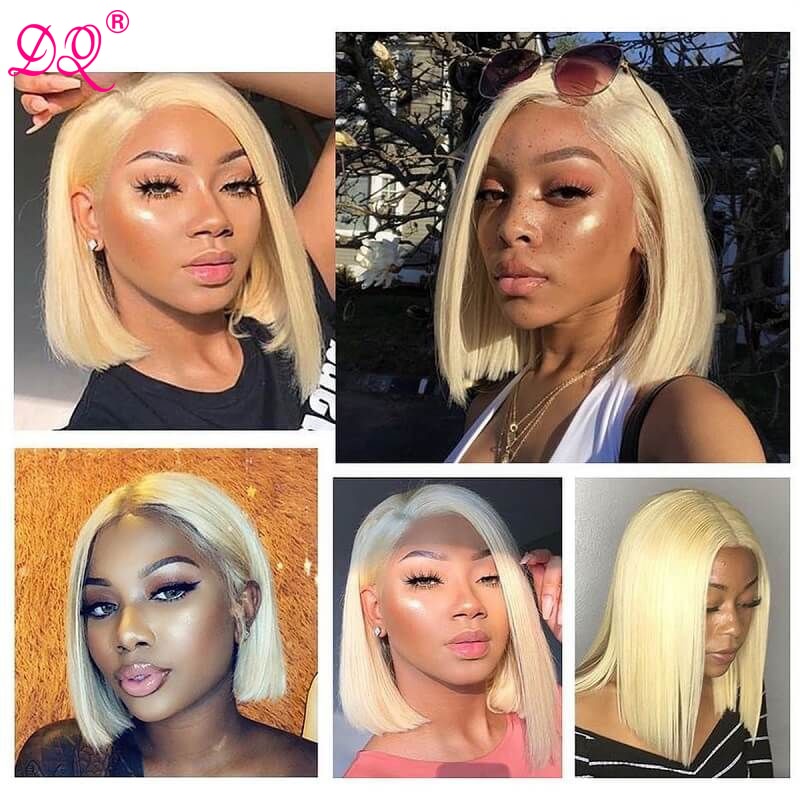 Dq Korte Bob Pruik Transparante Synthetische Lace Front Pruik Voor Zwarte Vrouwen Blonde Pruik Hittebestendige Vezel Dagelijks Cosplay Pruik L Deel