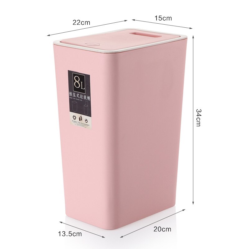 8L de basura de plástico estrecha tipo de prensa cocina, aseo residuos Bin habitación cuarto de baño cesto con tapa cubo basura doméstico