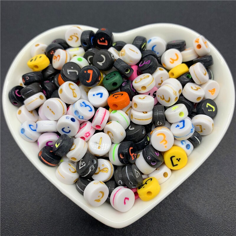 Lot de 100 perles de l&#39;alphabet arabe de forme ovale, espacées de 7mm, breloques pour la fabrication de bijoux faits à la main, Bracelet et collier: 08