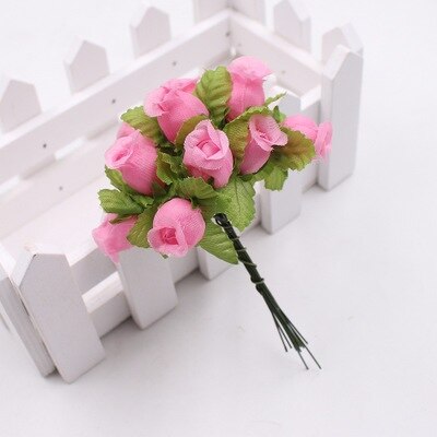 12 uds/paquete de seda artificial mini capullo de rosa cabeza de flor DIY ramo de flores caja de scrapbooking boda decoración de en casa: Rosa
