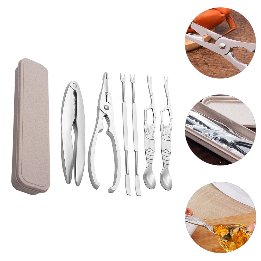 1 Set/6pcs Stainless Steel Crab Tools Crab Peel Tools Seafood Tools With Case Stainless Steel Nut Crackers Seafood Tools Set​