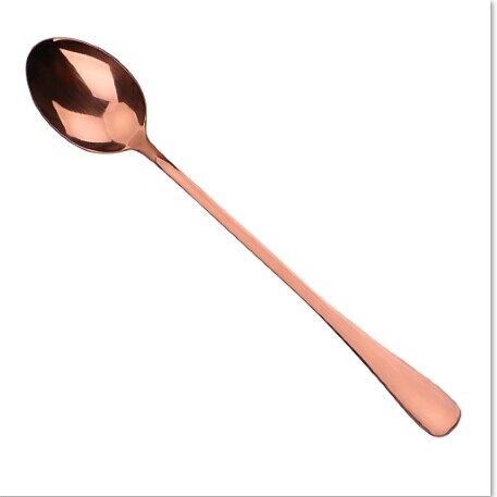 HOOMIN 19.5 CM Spoon Stainless Steel Long Handle Spoon Ice Cream Tea Coffee Spoons Home Kitchen Accessoeies Tableware: Rose red