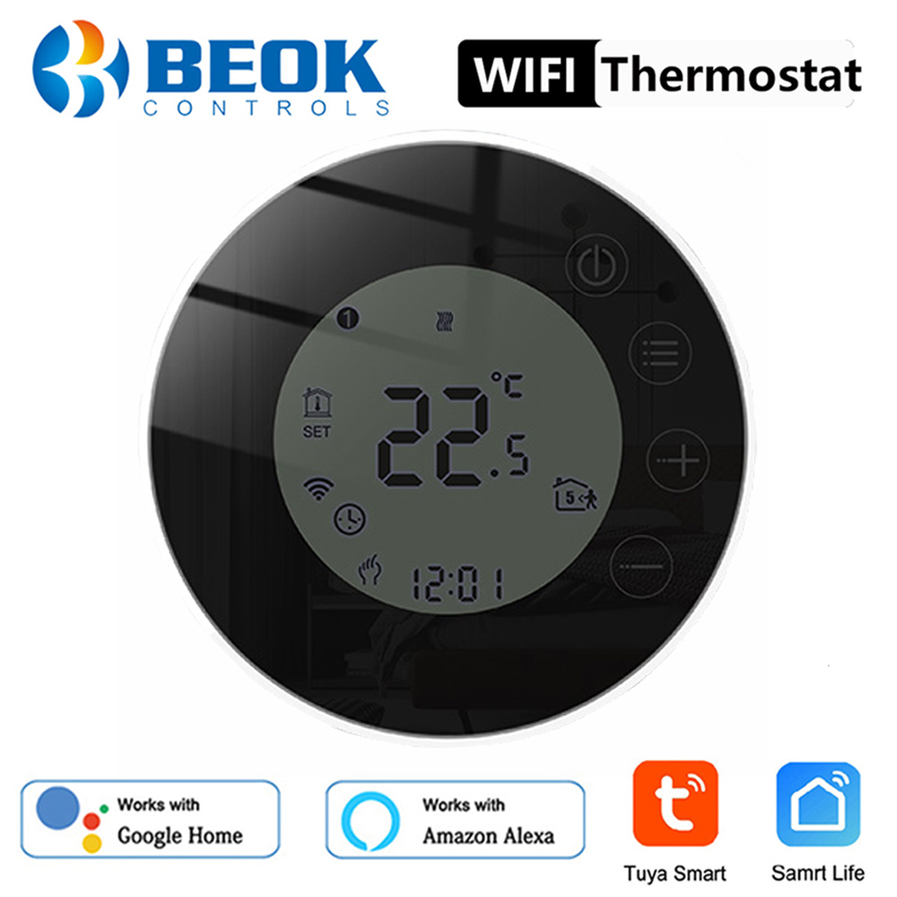 Beok – Thermostat WIFI pour maison intelligente, rond Tuya, pour chauffage au sol, régulateur de température, 220V, noir, Alexa Google Home