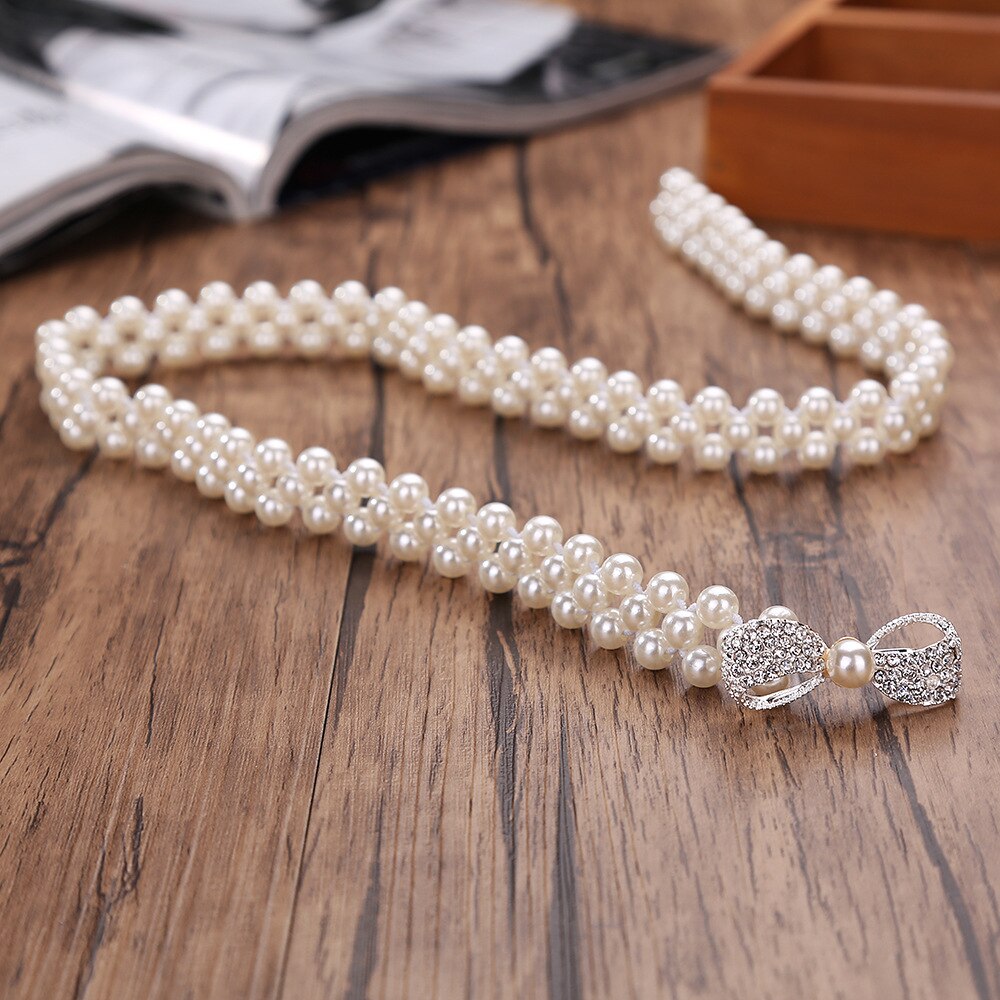 Cinturones molanes de diamantes de imitación para mujer, cinturón de perlas, cinturón de cintura con hebilla elástica, cinturón de cadena de perlas, correa de vestido para niña y mujer, boda