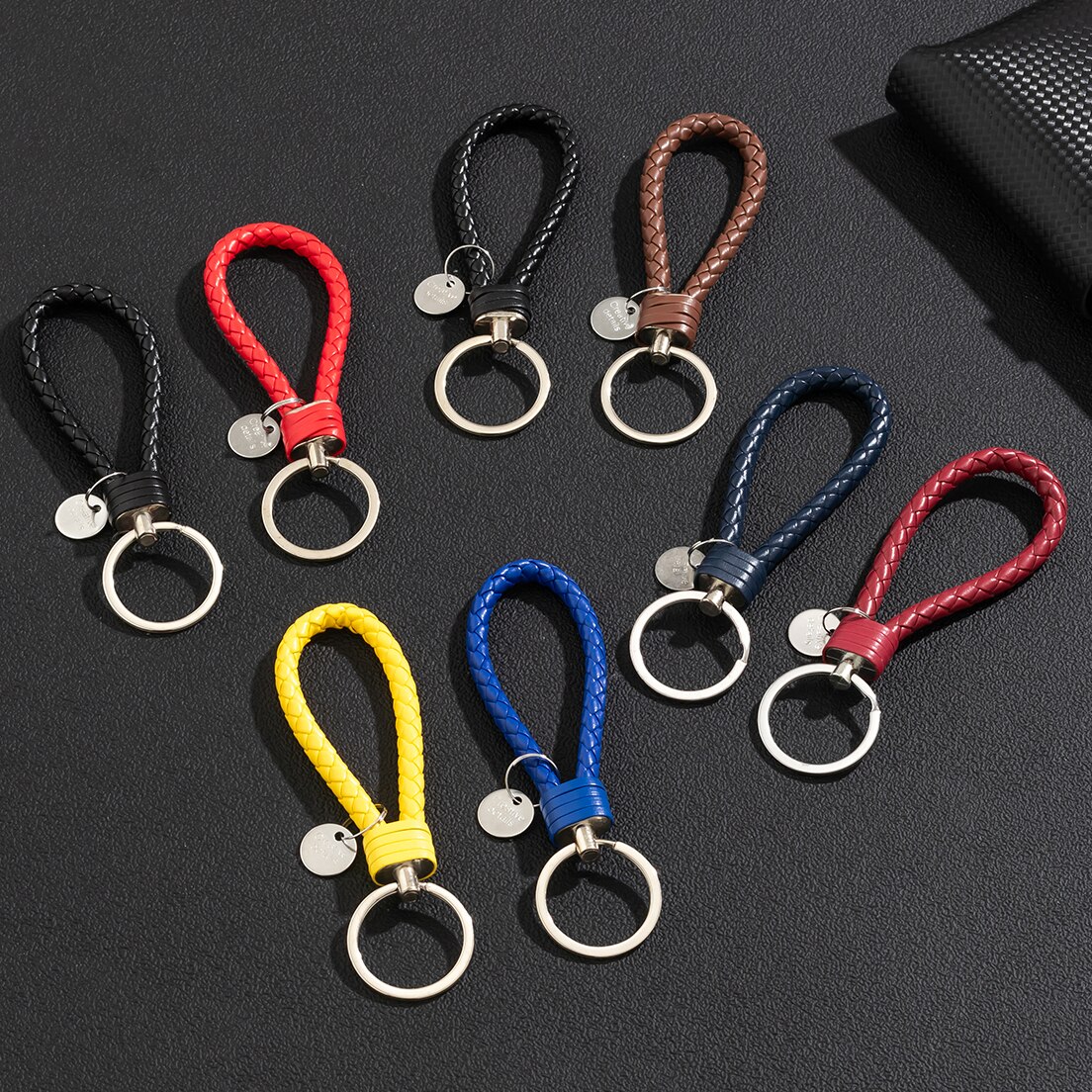 Porte-clés tressé en cuir PU pour hommes et femmes, ULtissée, pendentif de sac bricolage, porte-clé, bibelot de voiture, de bijoux, ensemble de 2 pièces