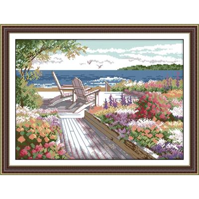 Meer Cafe straßenbild malerei zählen druck auf leinwand 14CT und 11CT DMS kreuz stich aufbringen stickerei Bausatz DIY Hand einstellen: Weiß / 14CT gedruckt