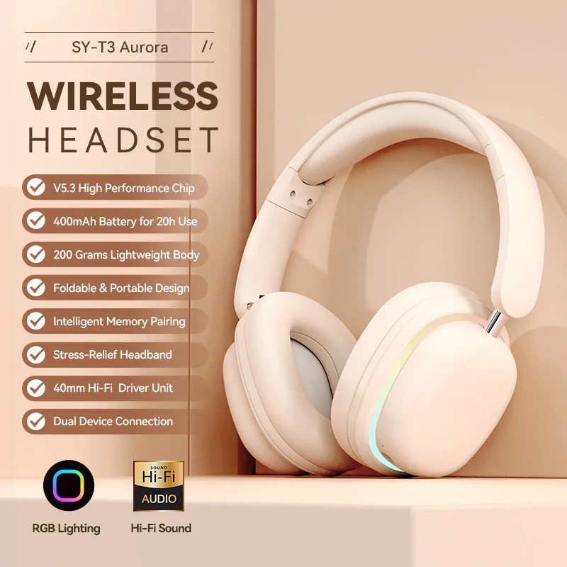 sonore de son Surround à 360 degrés pliable sans fil Bluetooth 5.3 monté sur la tête écouteurs de jeu et Esports