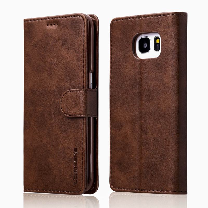 Voor samsung galaxy  s7 edge hoesje leren portemonnee magnetische hoes voor galaxy  s6 edge samsung  s7 s6 edge hoesje flip luxe telefoontasjes: Voor samsung  s6 edge / Bruin