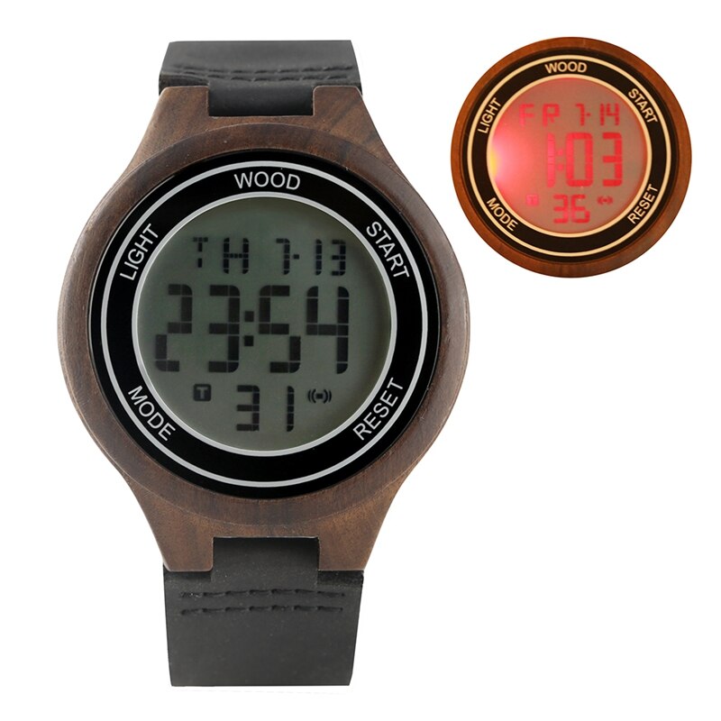 LED Display Watch Men's Luxury Brand Wood Watch Night Vision Digital Watches Men Handmade Wooden Men Clocks reloj hombre