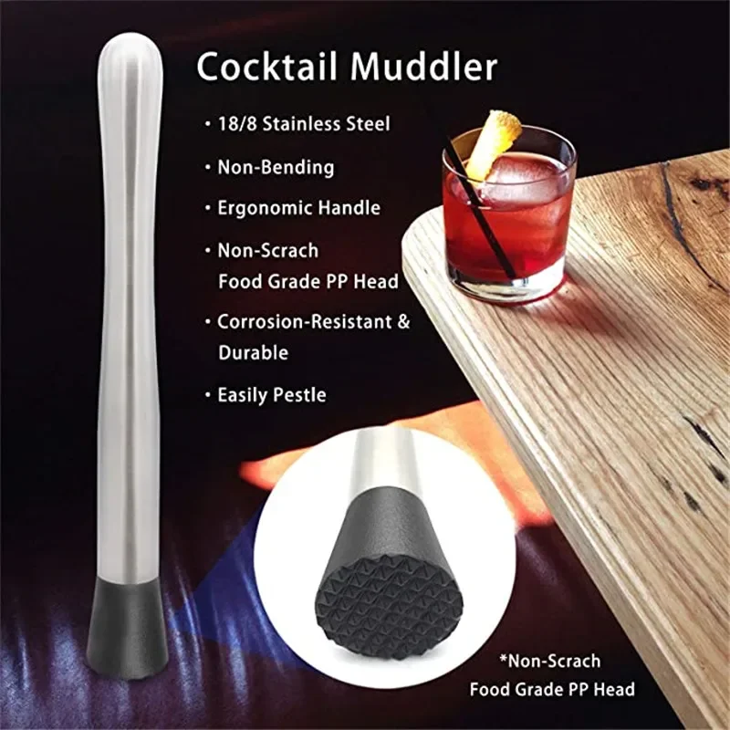 8-Zoll-Cocktail-Stößel und Rührlöffel, Cocktail-Stößel aus Edelstahl für Zuhause, Bar, Barkeeper, Werkzeug, Barzubehör-Set