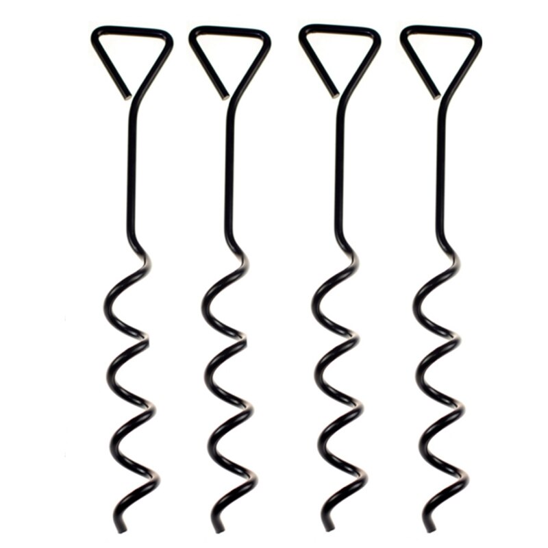Kit D'Ancrage Pour Trampoline 4 Sets - Piquets En Acier Galvanisé 40,5cm Avec Sangles Polyester (Noir)