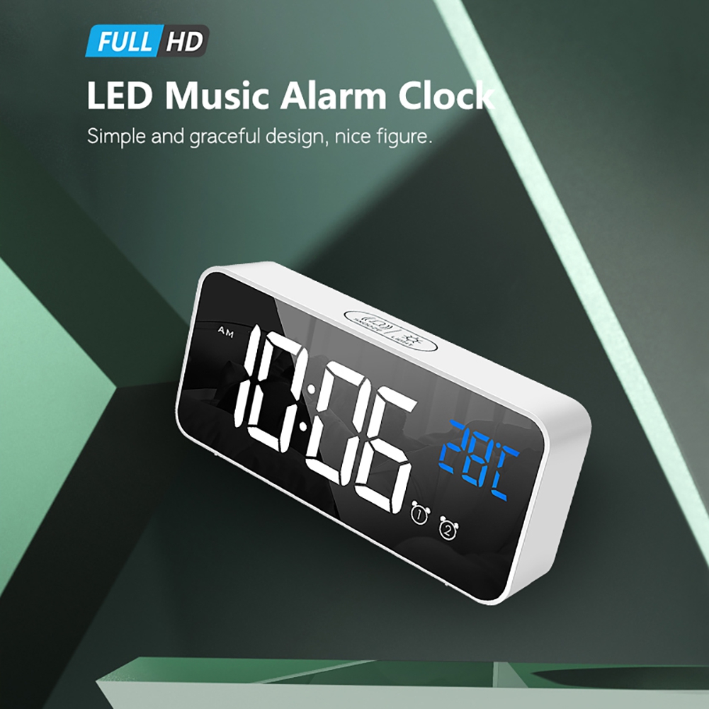 LED Digital Music Alarm Clock 2 Alarms Voice Control Clock Snooze Temperature Display Despertador Electronic Desktop Clocks